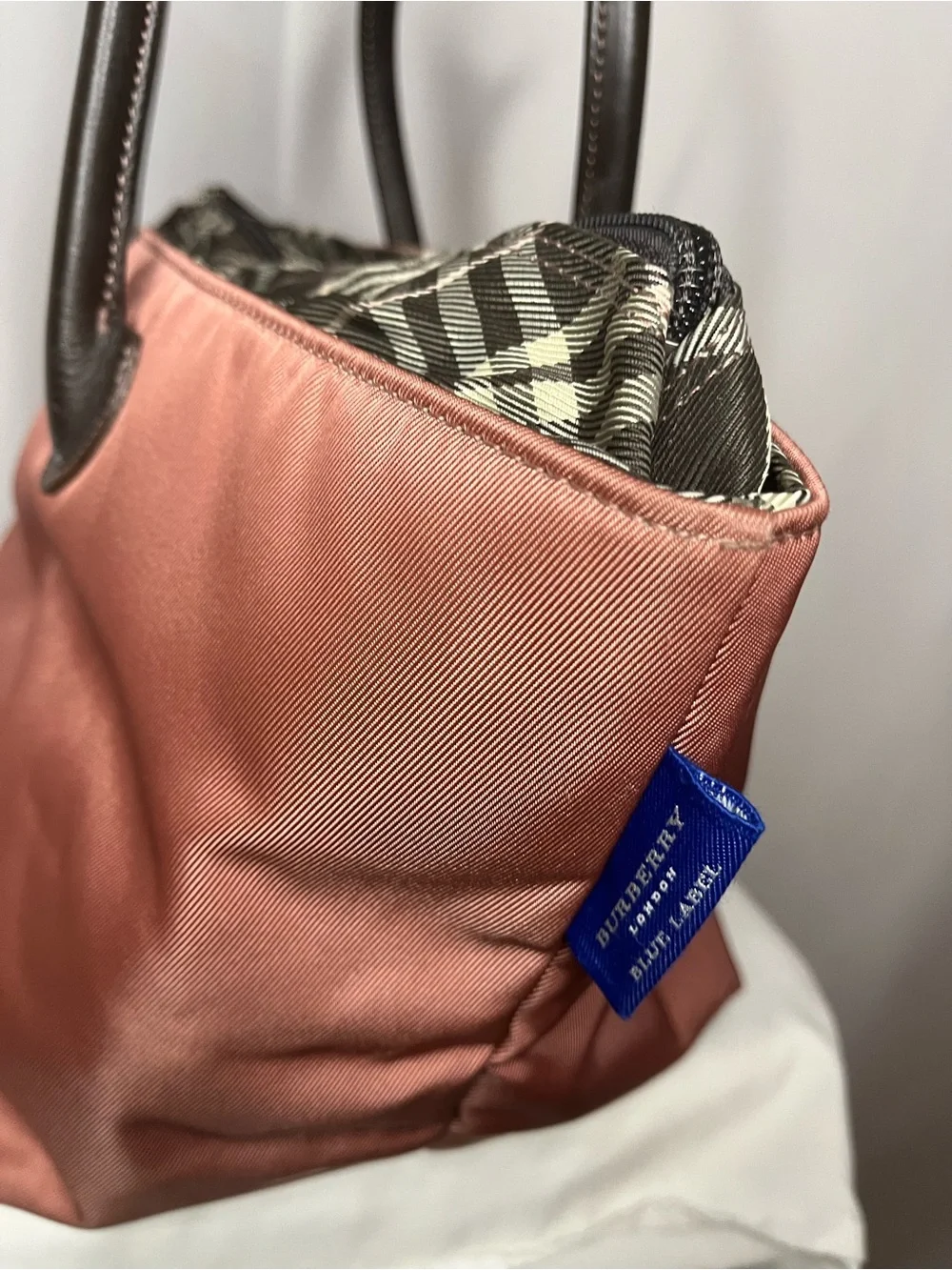Burberry London blue label nova check pink & brown tote bag